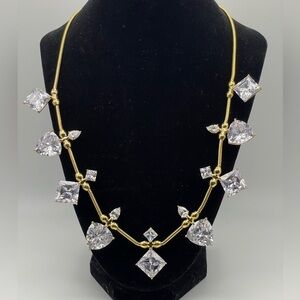 NWT nOir Jewelry Gold Tone and Chunky Crystal Statement Formal Necklace